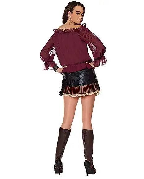 Spirit Halloween Adult Burgundy Ruffle Top 4 Spirit Halloween Adult Burgundy Ruffle Top - Image 2