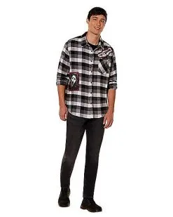 Spirit Halloween Adult Ghost Face Flannel Shirt 7 Spirit Halloween Adult Ghost Face Flannel Shirt -Mens Costumes Shop 01587112 c