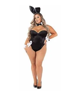 Spirit Halloween Plus Size Playboy Bunny Bodysuit Outfit - Black